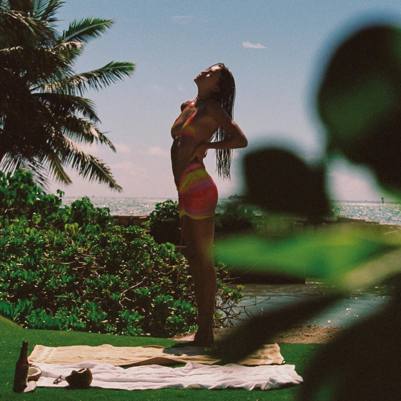 woman with wild & pacific bikini on the beach